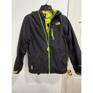 The North Face boys XL jacket navy blue & neon green hooded raincoat